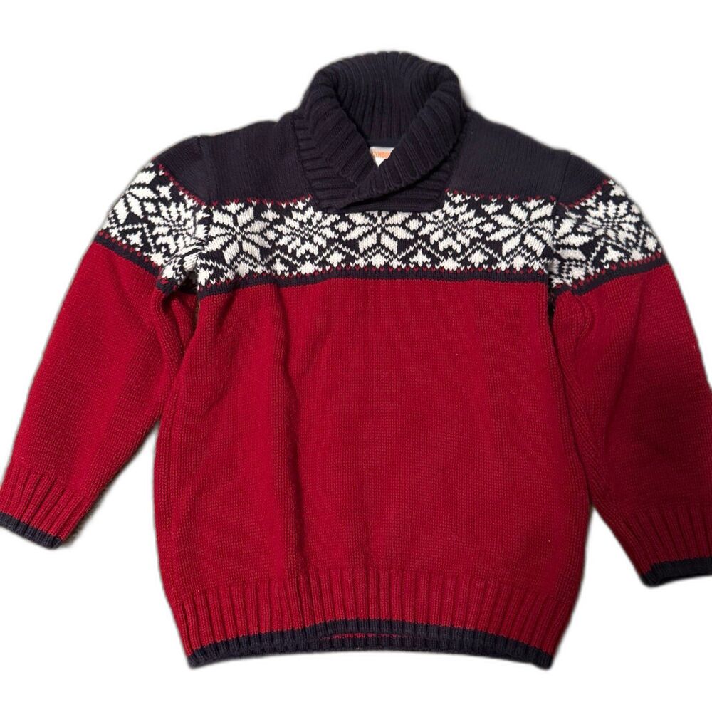 Gymboree Fair Isle Shawl Collar Sweater Toddler 3T Red Navy Snowflake Knit